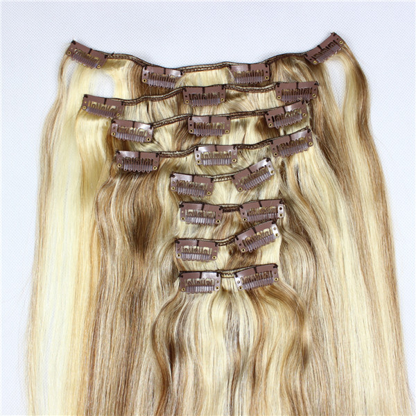 P-color double drawn remy hair clip in hair extensions zj0032